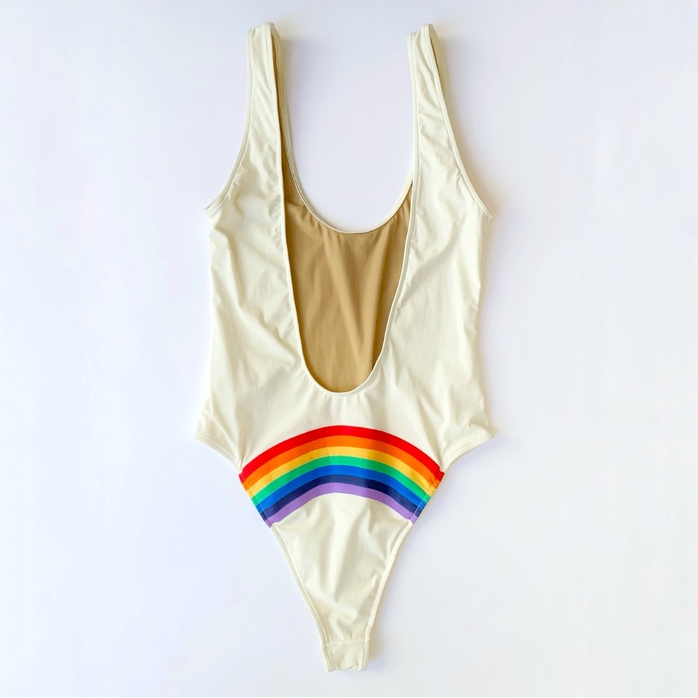 TM RIO DE JANEIRO beige cream CARAÍVA RAINBOW STRIPED butt low back SWIMSUIT - Picture 6 of 10